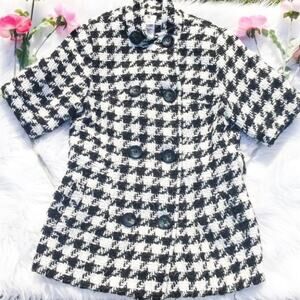 Worthington Petite Houndstooth Button Sweater Medium Petite MP Black White Class